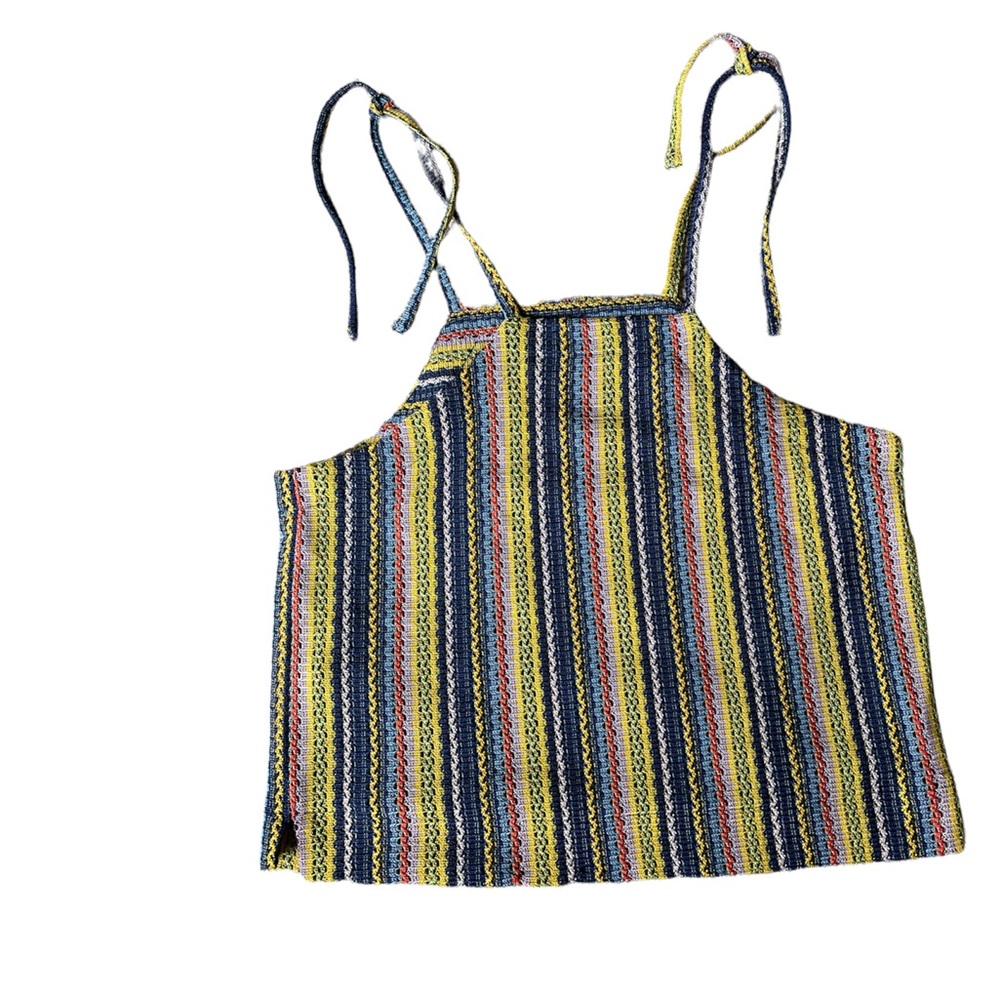MADEWELL Rainbow Texture & Thread Crochet Stripe Tie Shoulder Tank